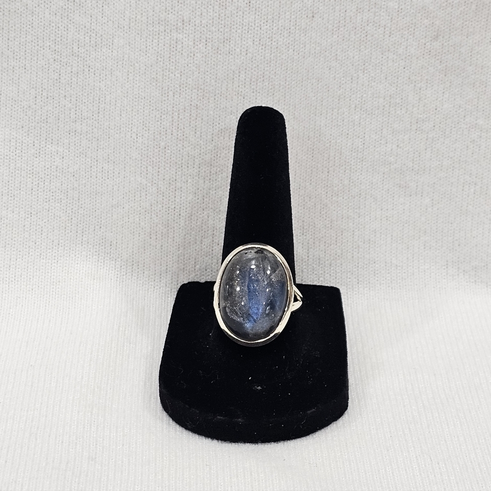 Sterling Silver Blue Flash Labradorite Statement Ring Size 7.5